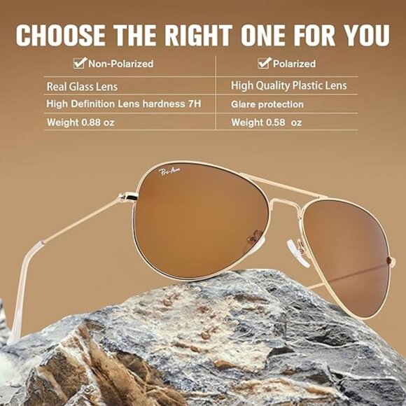 Pro Acme Classic Aviator Sunglasses for Women & Men Metal Frame UV400 Driver Sun - Picture 3 of 10